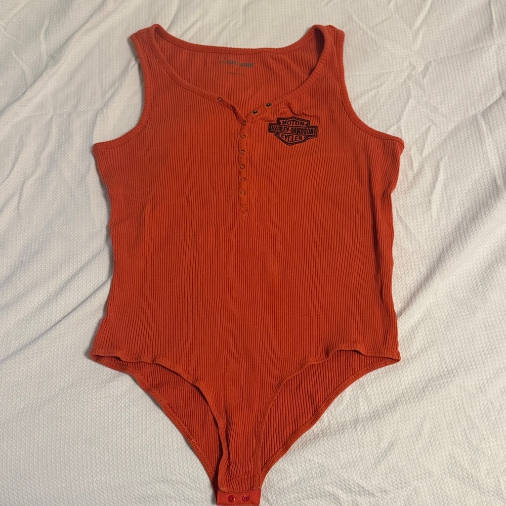 Harley-Davidson Orange Ribbed Top bodysuit